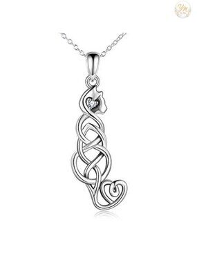 925 Sterling Silver Celtic Knot Cat Necklace 18in Extender Pendant